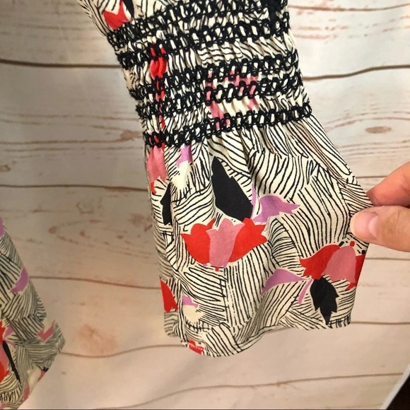 Derek Lam 10 Crosby Abstract Tulip Floral Long Sleeve Smocked Silk Dress - Picture 8 of 10